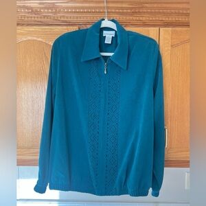 Teal Zip-Up Jacket with Lace Detail